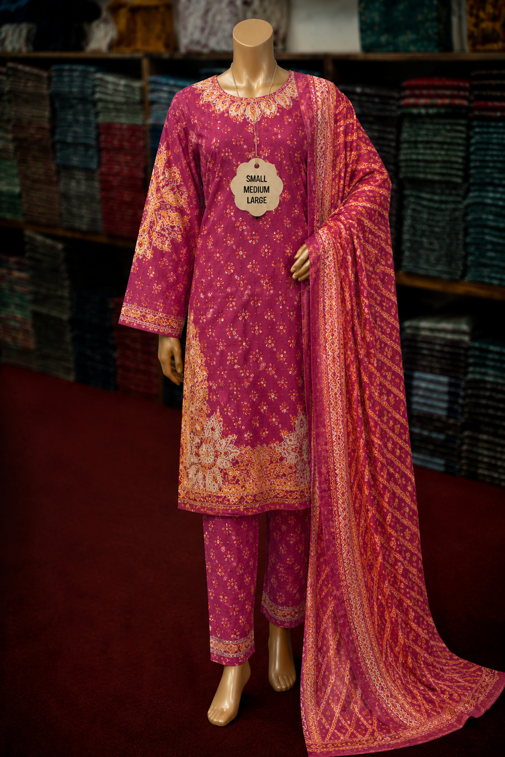 Bin Saeed 3Pc Embroidered Lawn – S/M/L Size Set | Wholesale Box (5 Sets)
