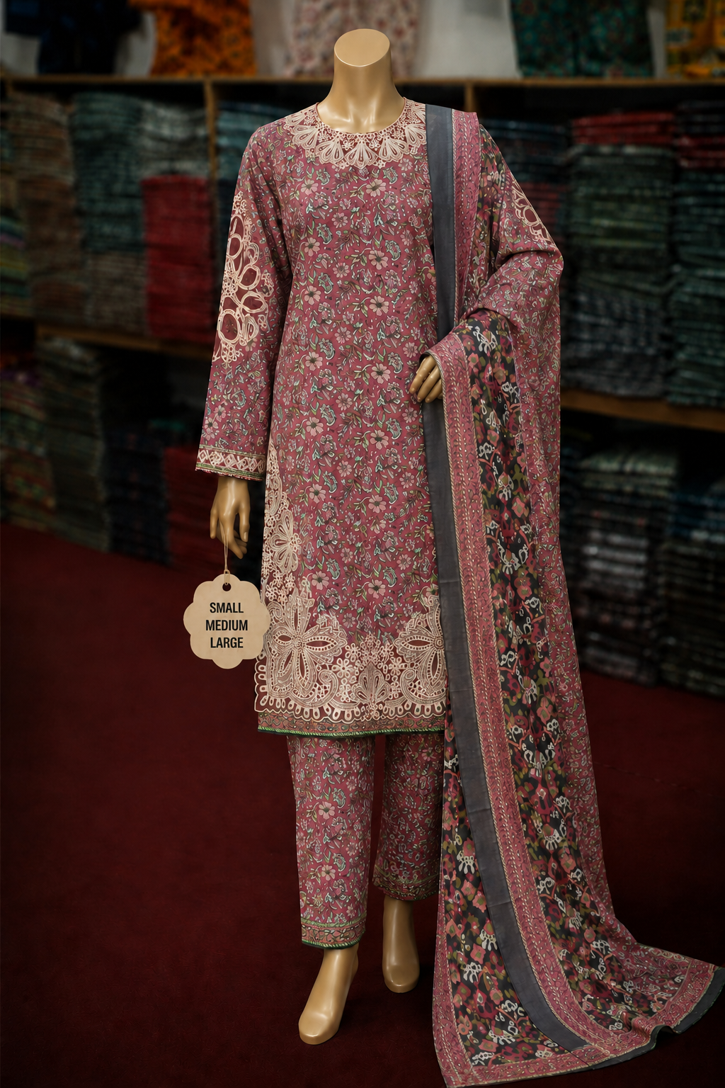 Bin Saeed 3Pc Embroidered Lawn – S/M/L Size Set | Wholesale Box (5 Sets)