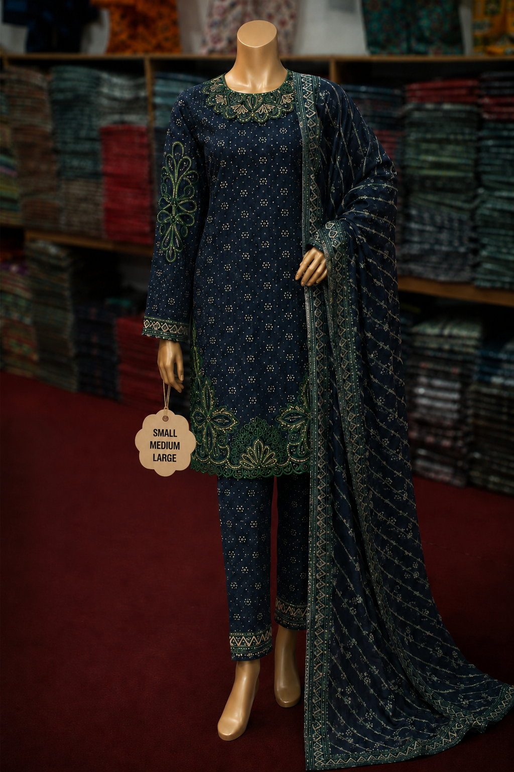 Bin Saeed 3Pc Embroidered Lawn – S/M/L Size Set | Wholesale Box (5 Sets)