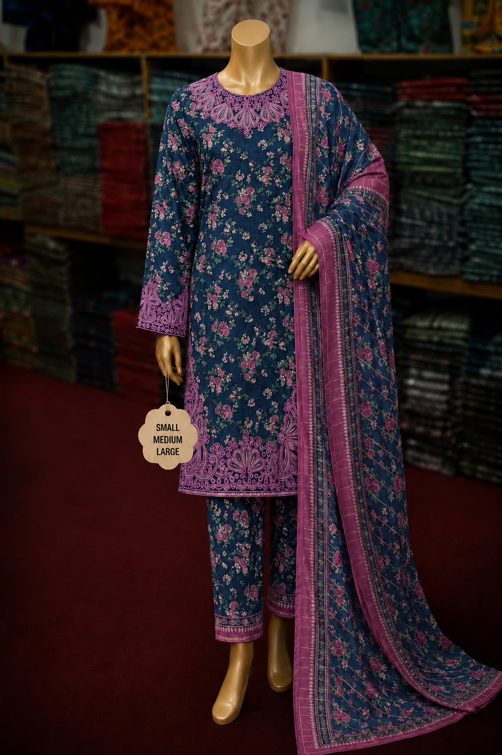 Bin Saeed 3Pc Embroidered Lawn – S/M/L Size Set | Wholesale Box (5 Sets)