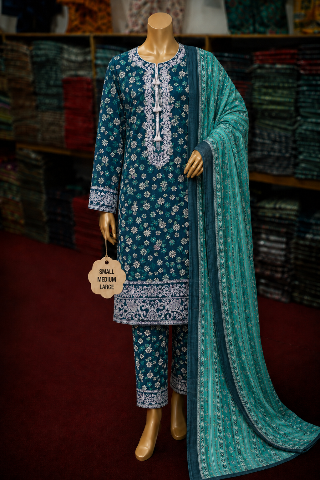 Bin Saeed 3Pc Embroidered Lawn – S/M/L Size Set | Wholesale Box (5 Sets)