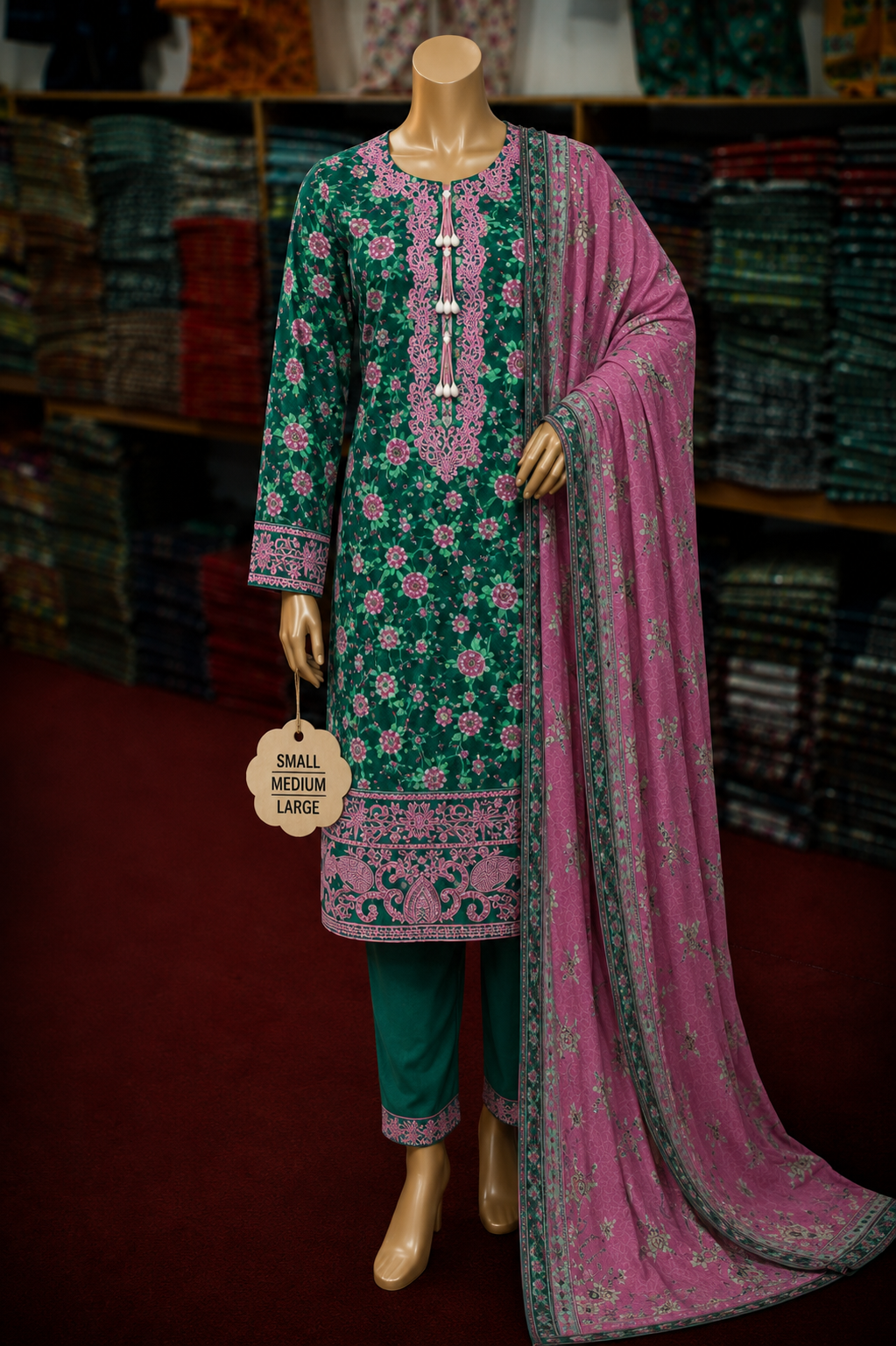Bin Saeed 3Pc Embroidered Lawn – S/M/L Size Set | Wholesale Box (5 Sets)