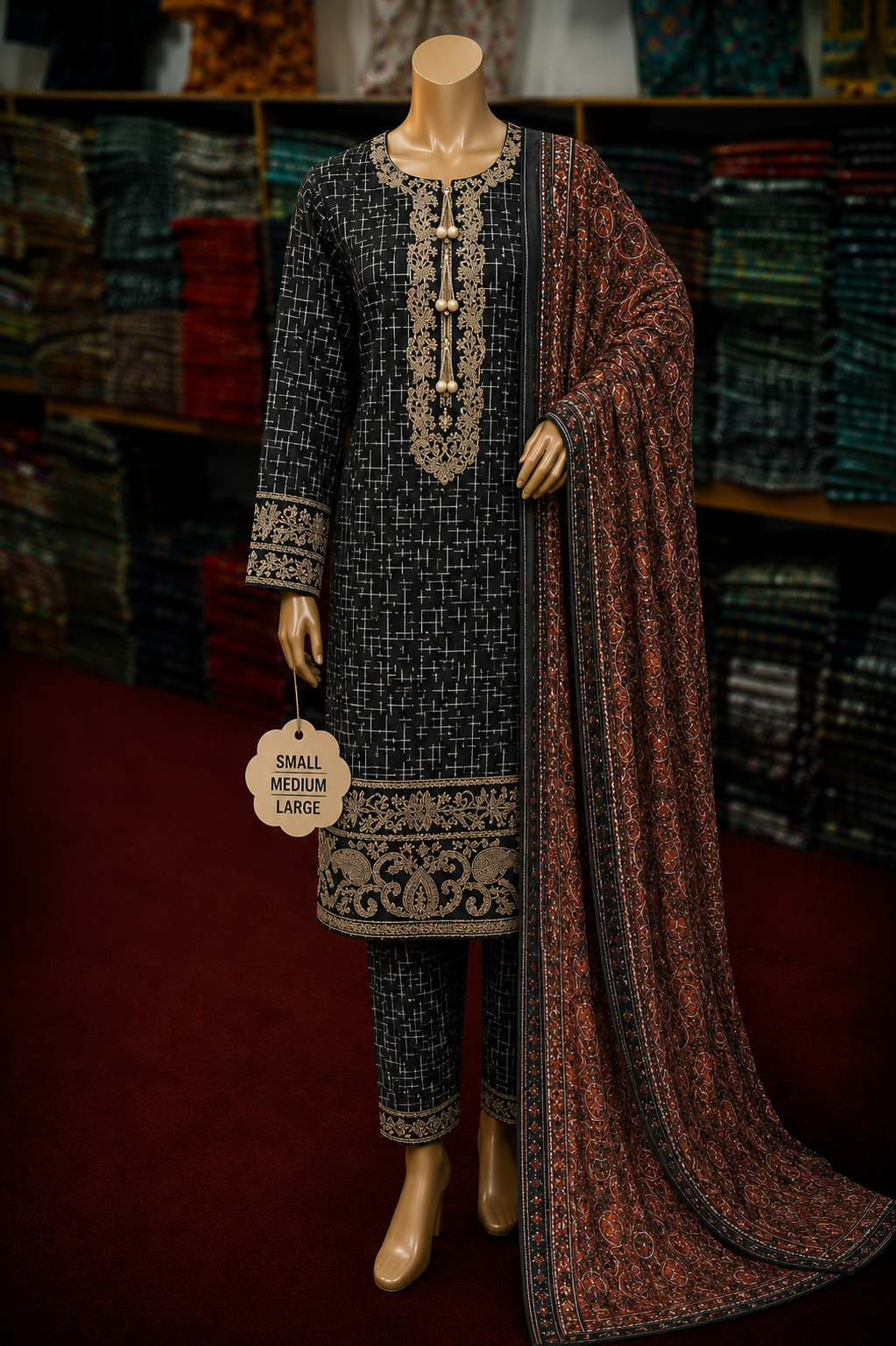 Bin Saeed 3Pc Embroidered Lawn – S/M/L Size Set | Wholesale Box (5 Sets)