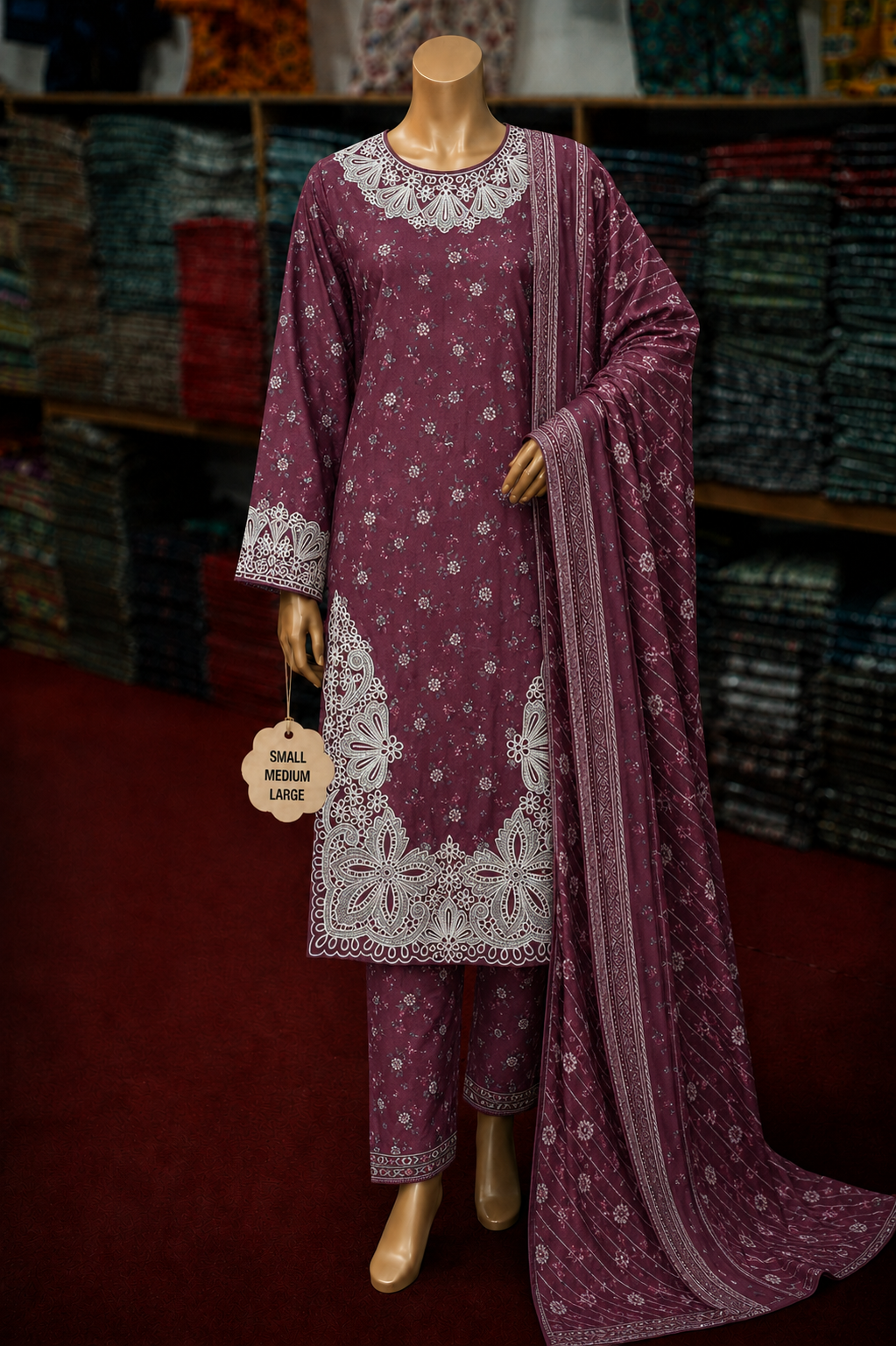 Bin Saeed 3Pc Embroidered Lawn – S/M/L Size Set | Wholesale Box (5 Sets)