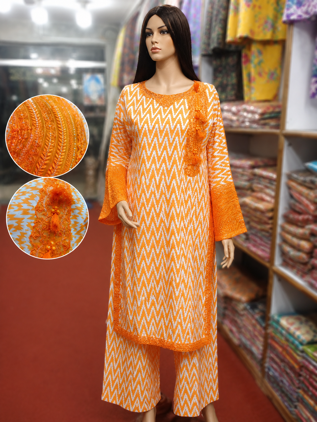 Zig Zag Embroidered 2Pc Lawn Suit – | Wholesale Box (6 Pieces)