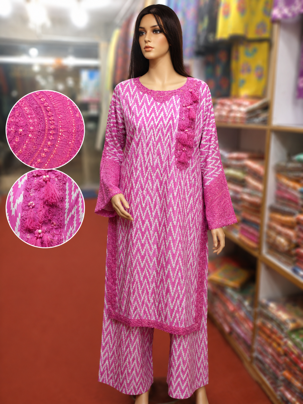 Zig Zag Embroidered 2Pc Lawn Suit – | Wholesale Box (6 Pieces)