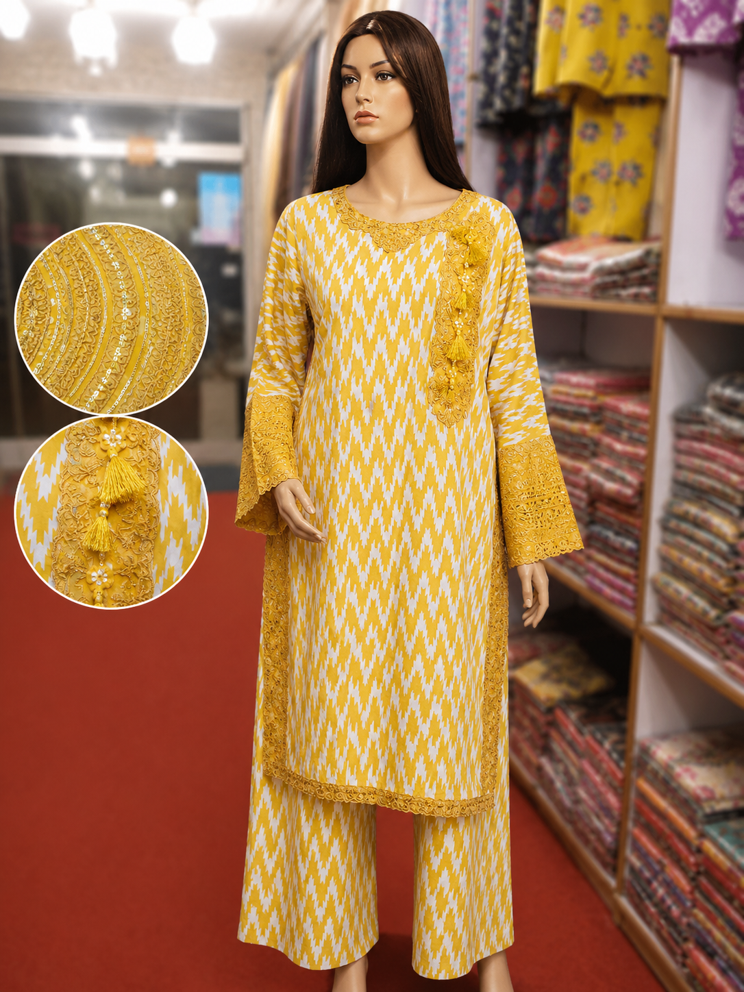 Zig Zag Embroidered 2Pc Lawn Suit – | Wholesale Box (6 Pieces)